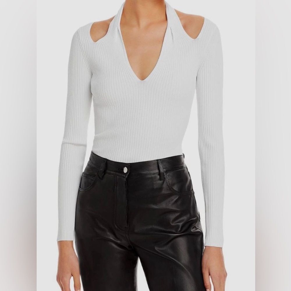 A.L.C. White Ribbed Long Sleeve Jackson Cut Out Top NWT